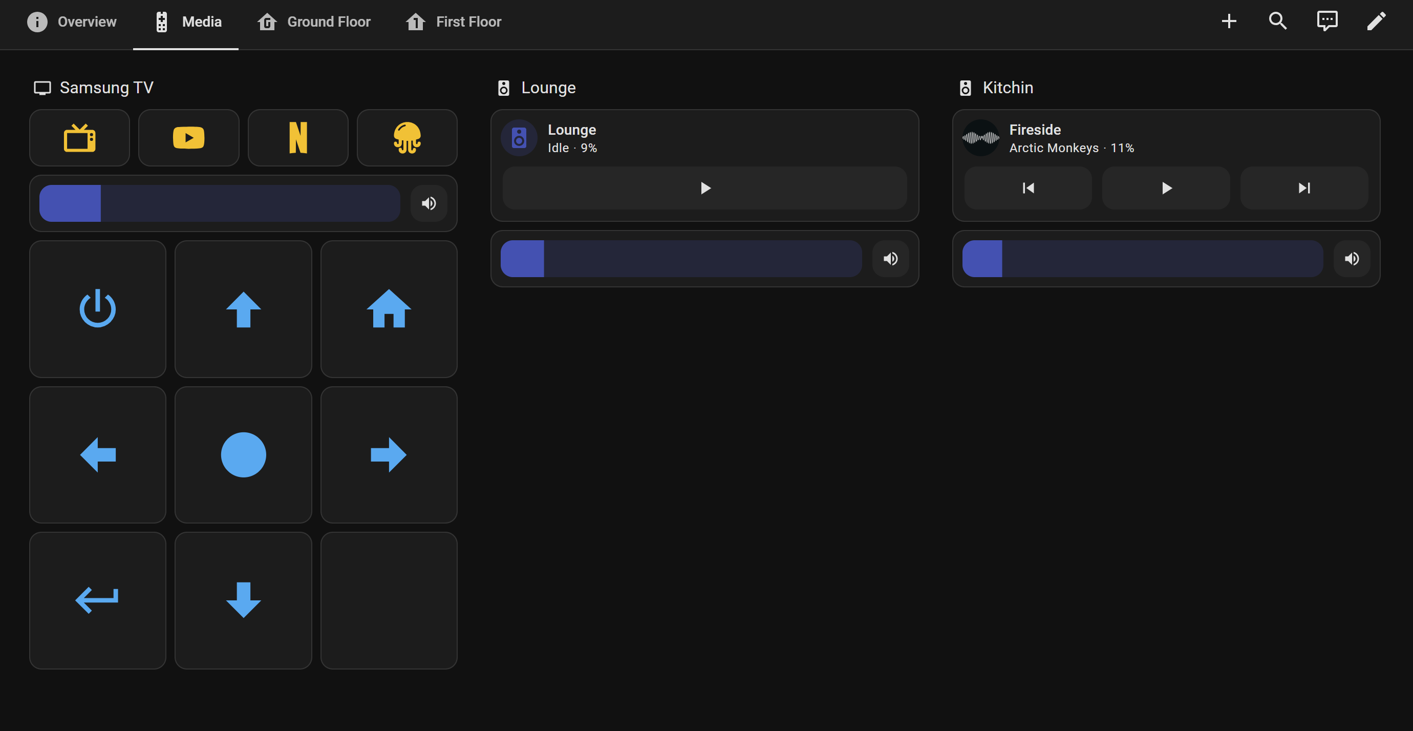 Home Assistant media control view